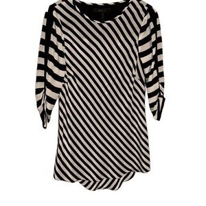 BCBG Maxazria Black and White Striped 100‎ % Silk Blouse  - size medium